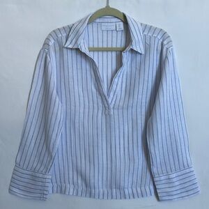 Martha Stewart Collection Women Sz S 100% Linen Striped Blue and White Top